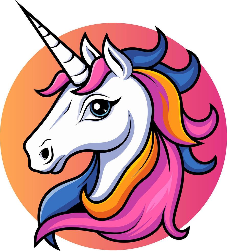 Magical unicorn head with a sparkling starry mane, illustration vector