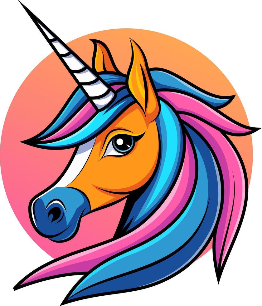Fantasy unicorn head with a celestial starry mane, illustration vector