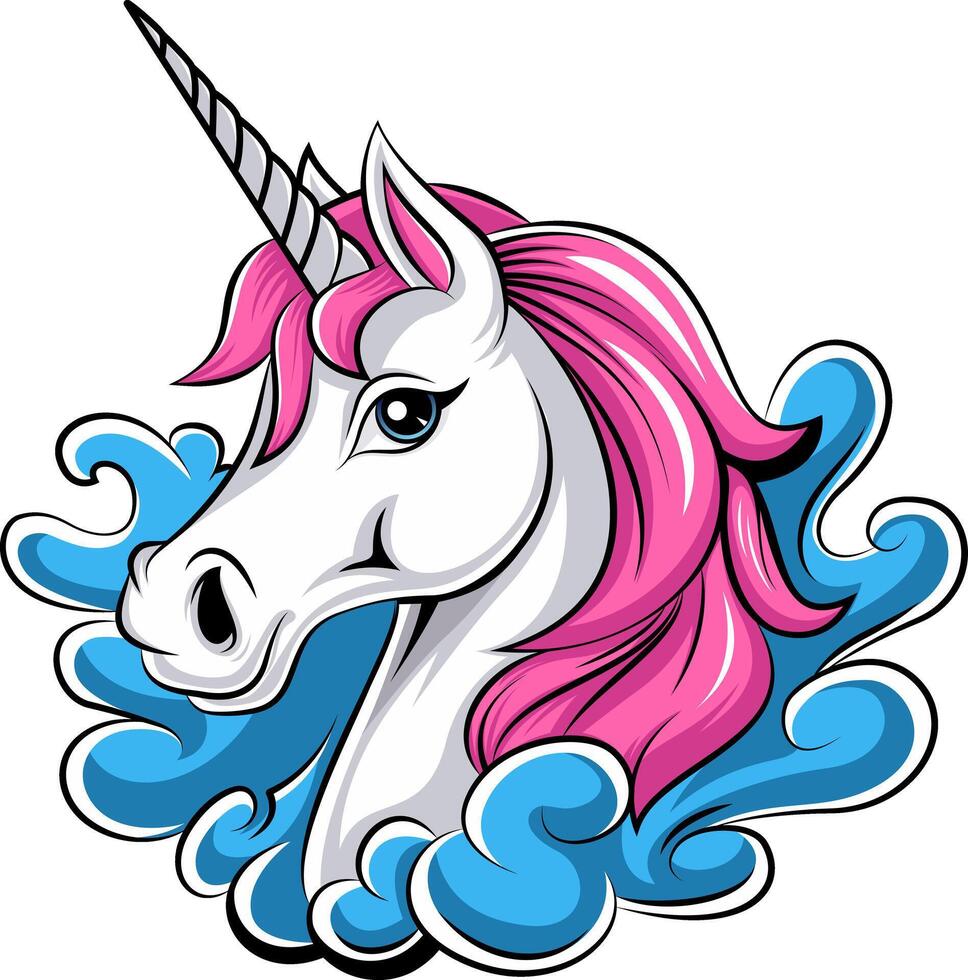 Fantasy Unicorn Portrait in Bright Colors, illustration vector