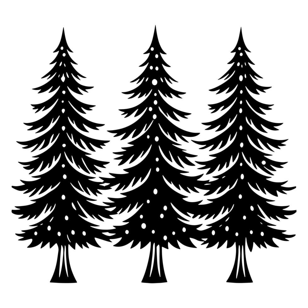 A set of simple spruce tree silhouette vector
