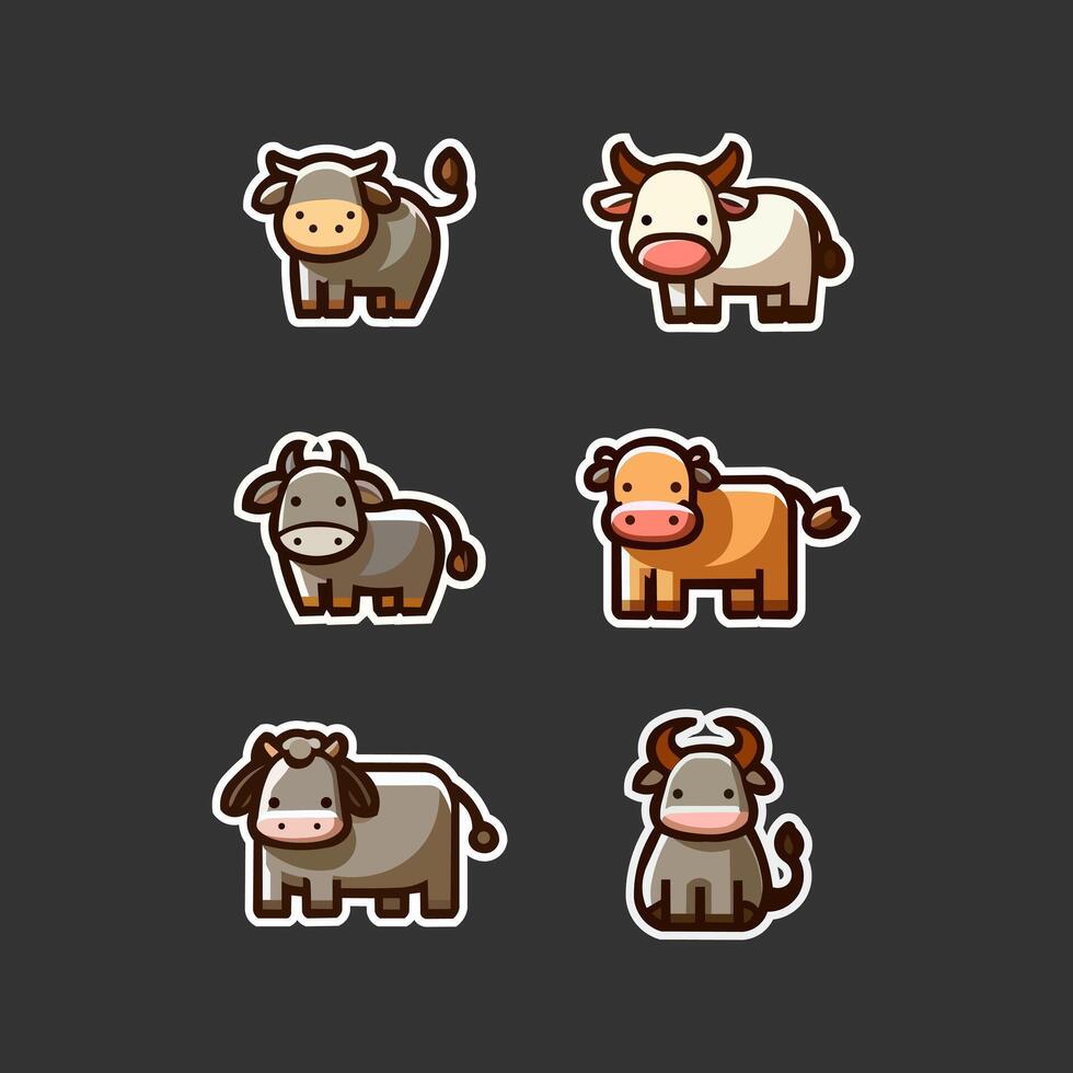 Collection of flat design cow illustrations, featuring vibrant and modern assets. Ideal for agricultural, farming, or food industry projects vector
