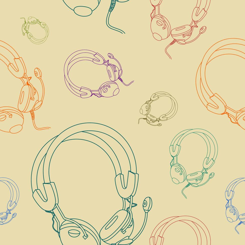 Editable Outline Style Earphone Vectorized Illustration as Seamless Pattern for Creating Background of Audio Technology or Electrical Related Design Project vector