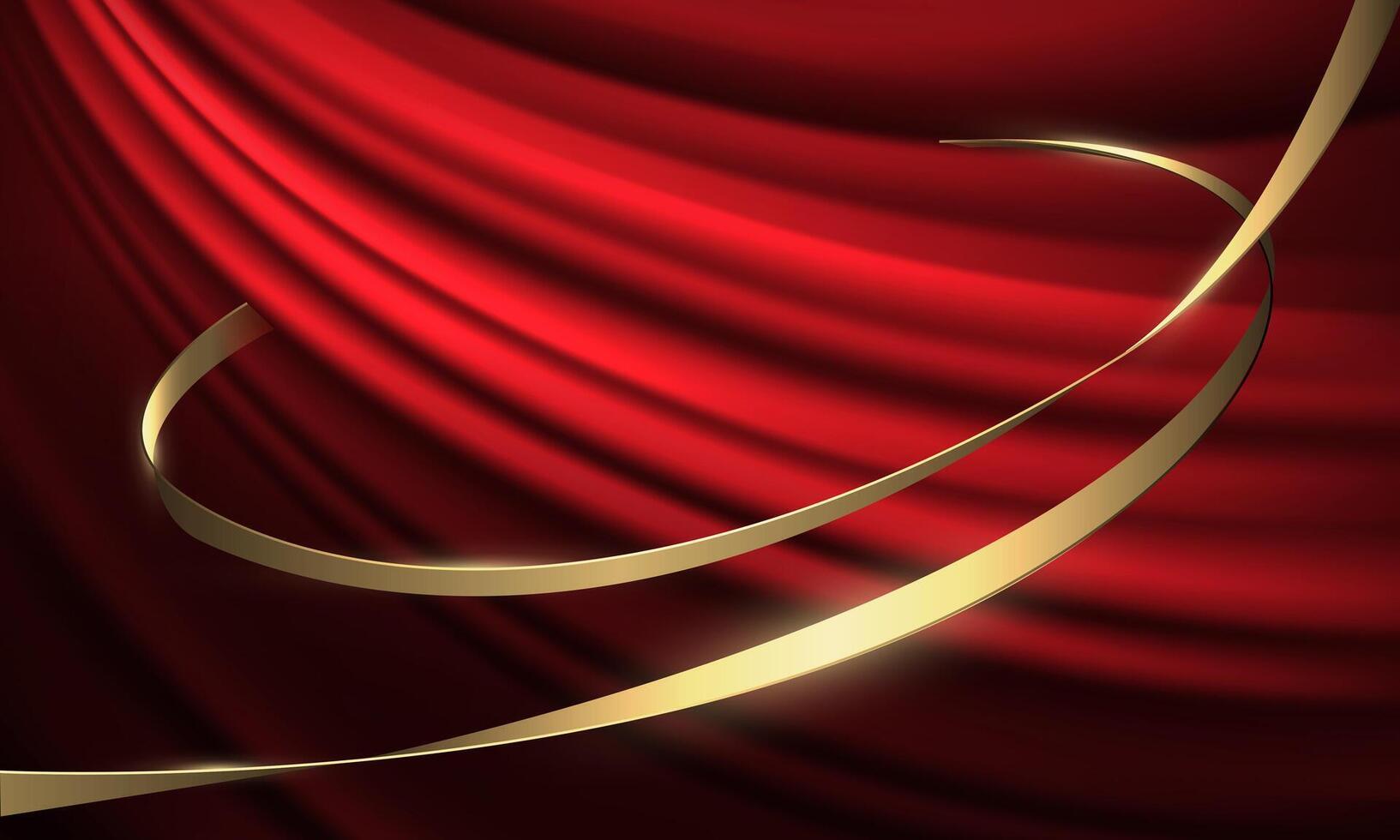 Abstract luxury gold line curve spiral on red fabric design modern background vector