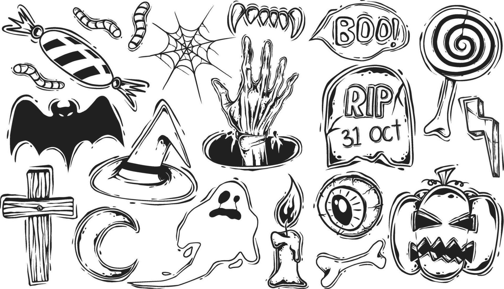 set of halloween elements hand-drawn illustration isolated vector