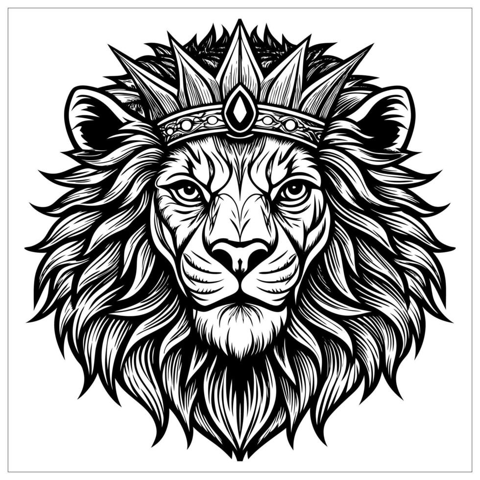 Lion head with crown Sketching Design vector