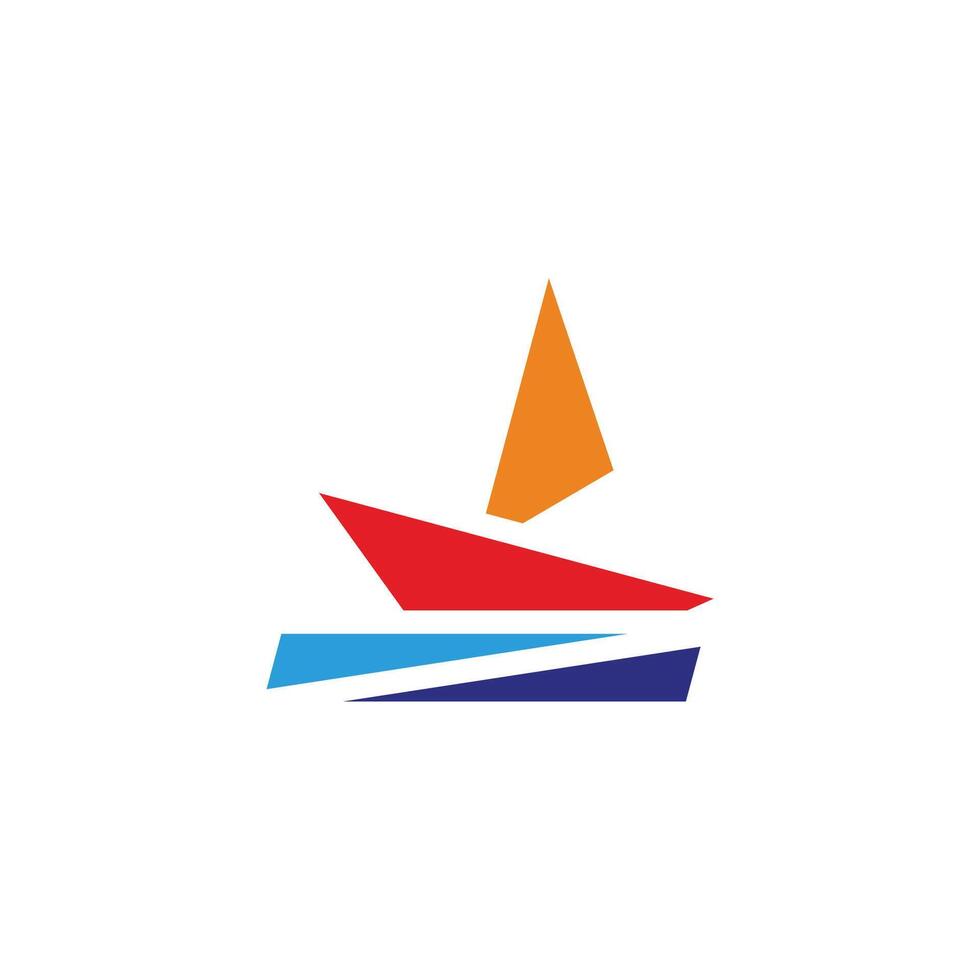 colorful simple geometric ship boat waves ocean logo vector