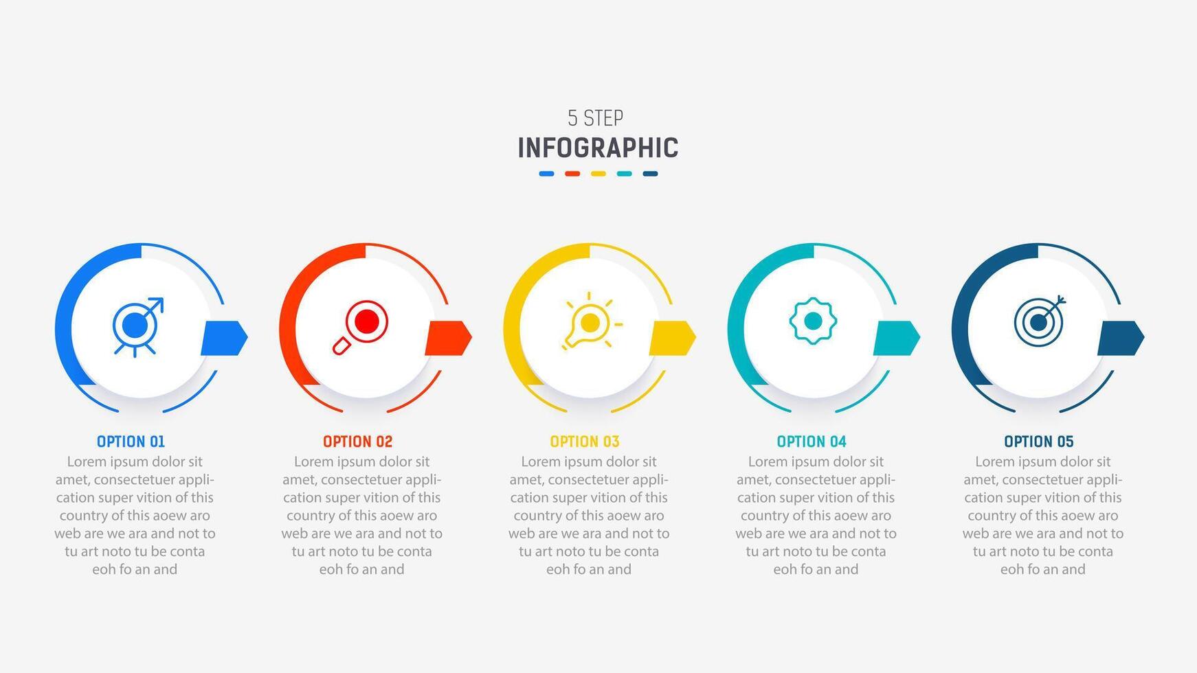 Five Step Infographic design element template for presentation. info graphic illustration. process diagram and presentations step, banner, flow chart, 5 option template. vector
