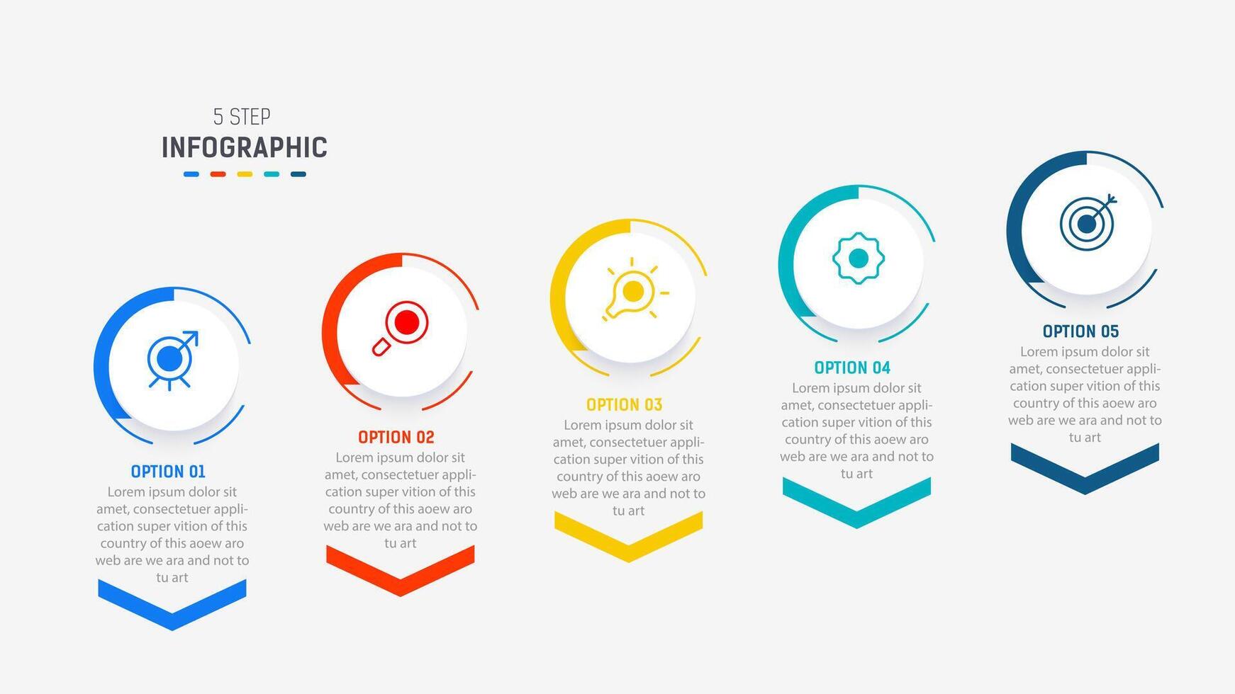 Five Step Infographic design element template for presentation. info graphic illustration. process diagram and presentations step, banner, flow chart, 5 option template. vector
