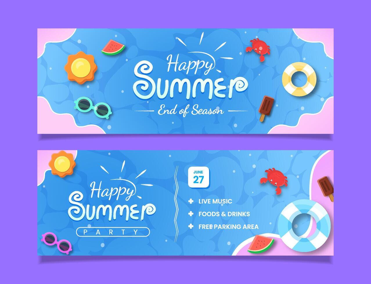 Horizontal party banner template for summer end of season vector