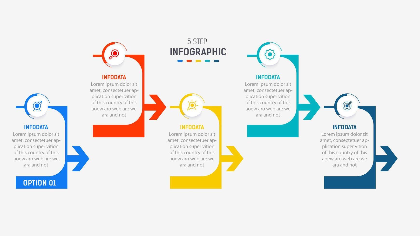 Five Step Infographic design element template for presentation. info graphic illustration. process diagram and presentations step, banner, flow chart, 5 option template. vector