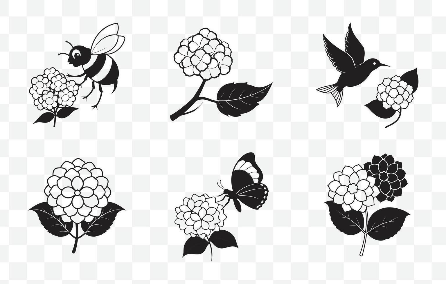 Print Hydrangea Line Art Set with Elegant Floral Designs for Artistic and Decorative Use vector