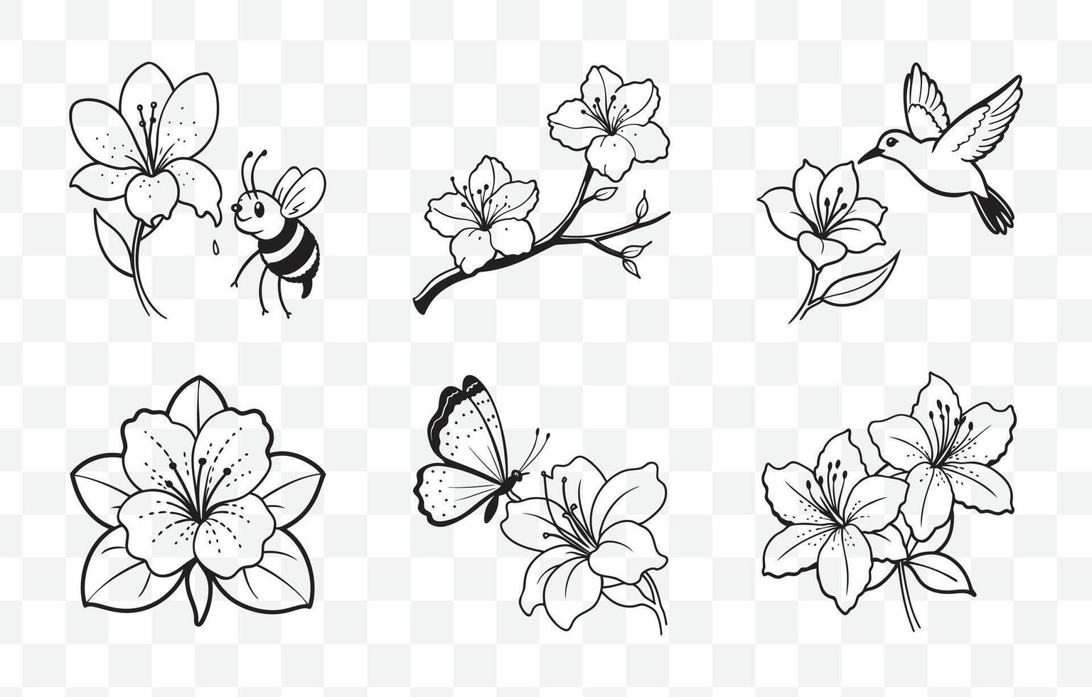 Print Elegant Azalea Line Art Set for Artistic and Creative Designs vector