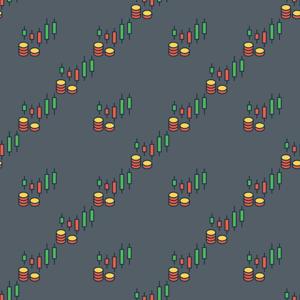 Candlestick Formation and Coins Technical Analysis colored seamless pattern vector