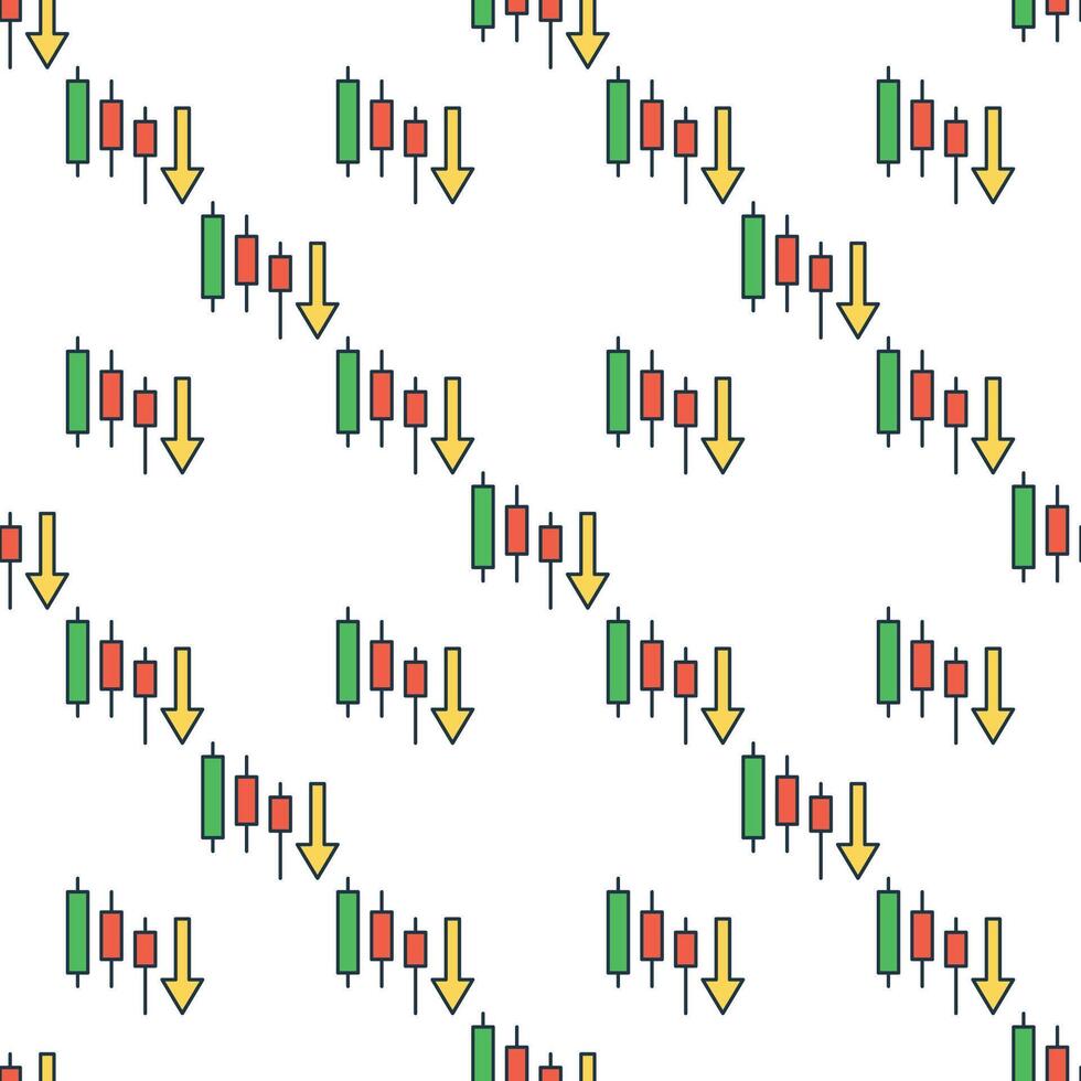 Down Trend with Candlestick Charts Technical Analysis colored seamless pattern vector