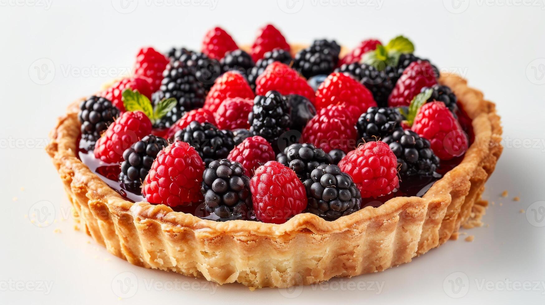 Blissful Berry Tart on a white background photo