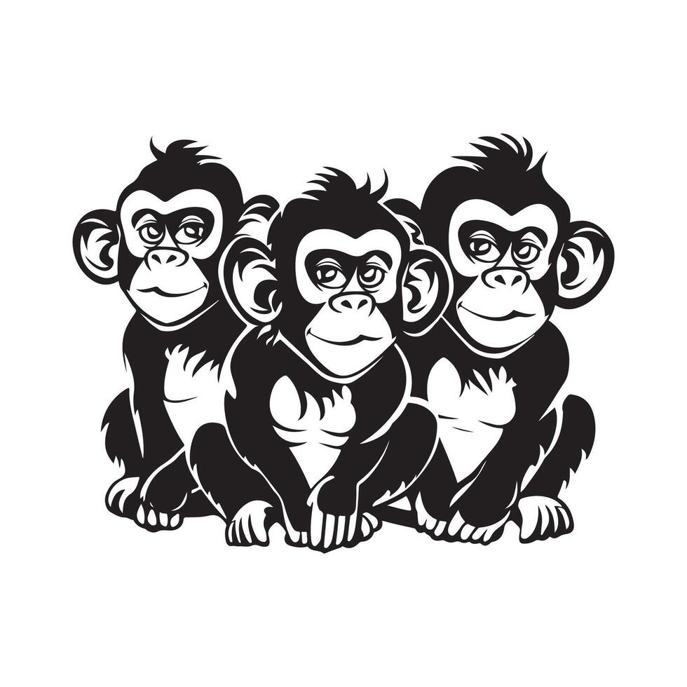 Troop Of Monkeys Images. Black and white Troop monkey isolated on white vector