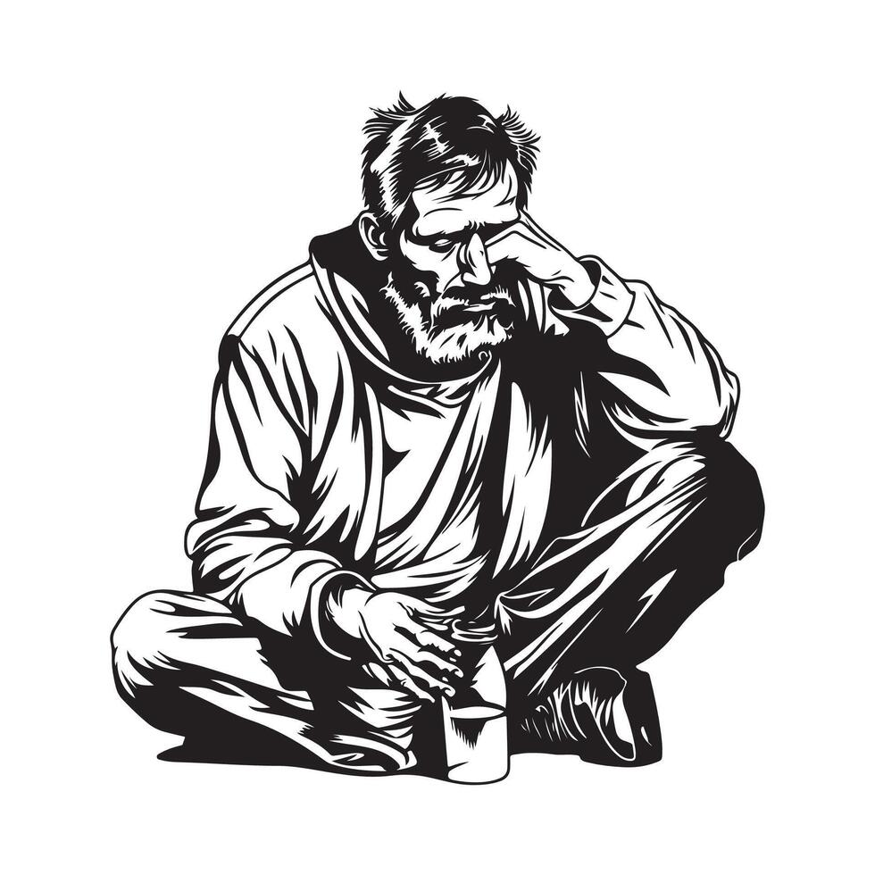 The old man drinks alcohol Image on white background vector