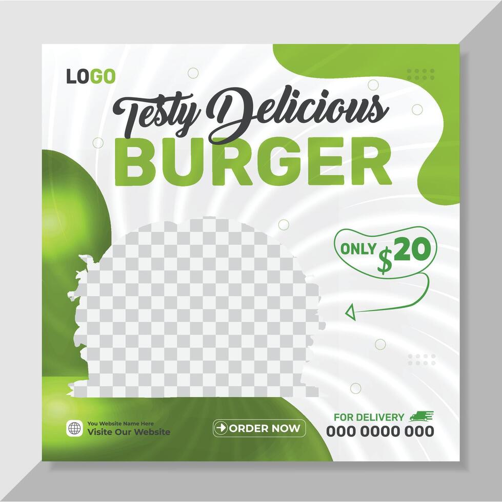 Delicious burger promotion food menu social media post banner template. vector
