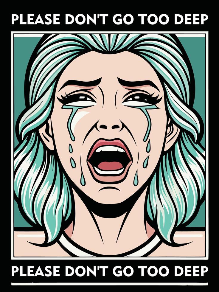 a woman with green hair and tears on her face vector
