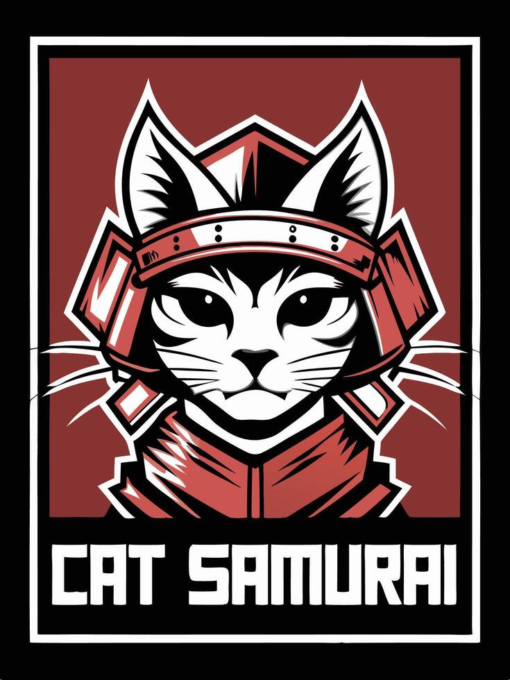 cat samurai tshirt design vector