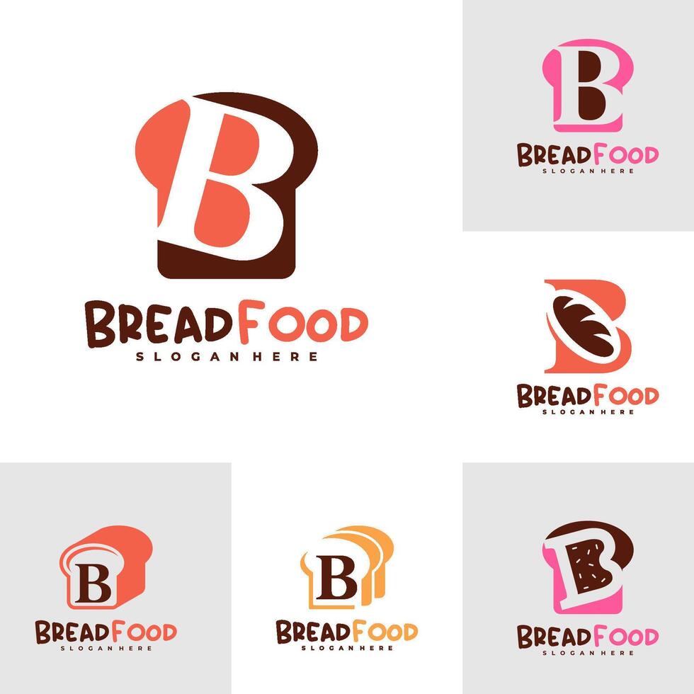 Set of Bread with B logo template, Creative Bread fast logo design concepts vector