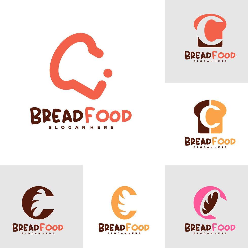 Set of Bread with C logo template, Creative Bread logo design concepts vector