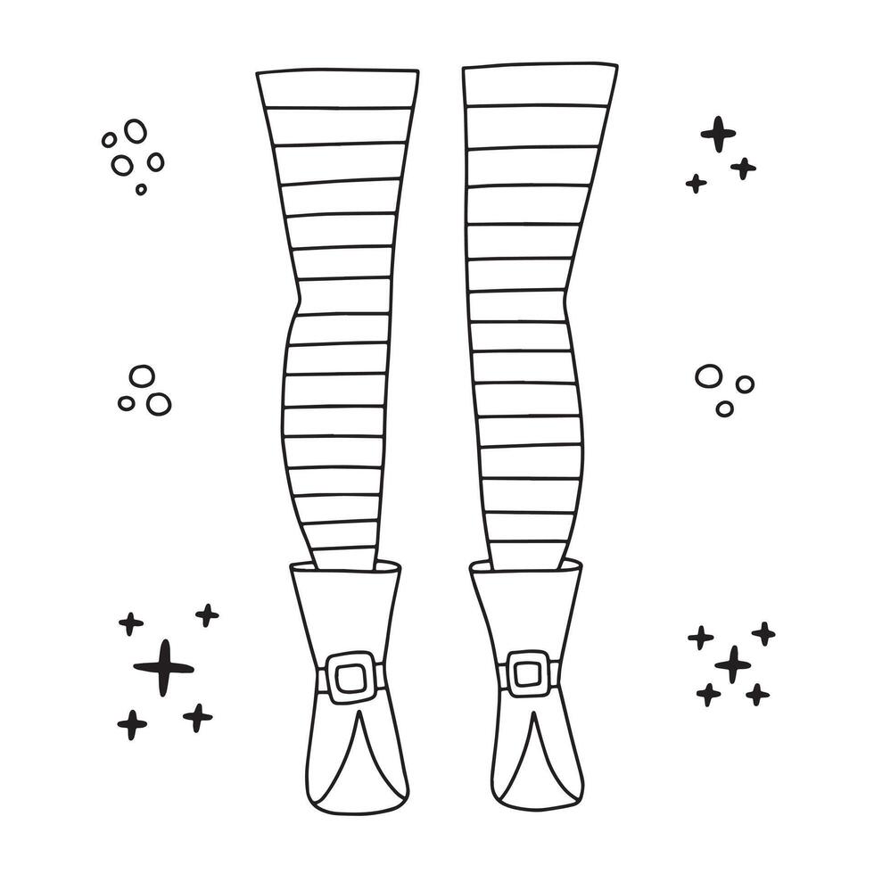 Witch legs in striped tights sketch vector