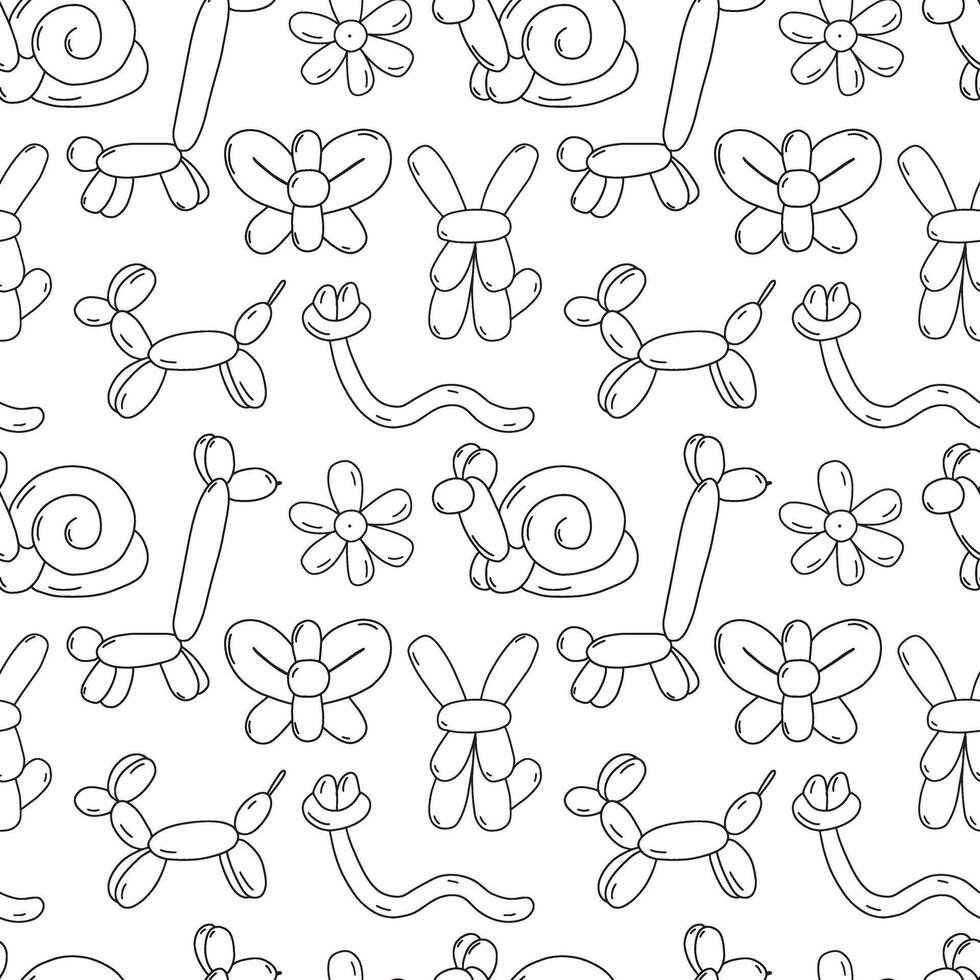 Balloon animals doodle seamless pattern vector