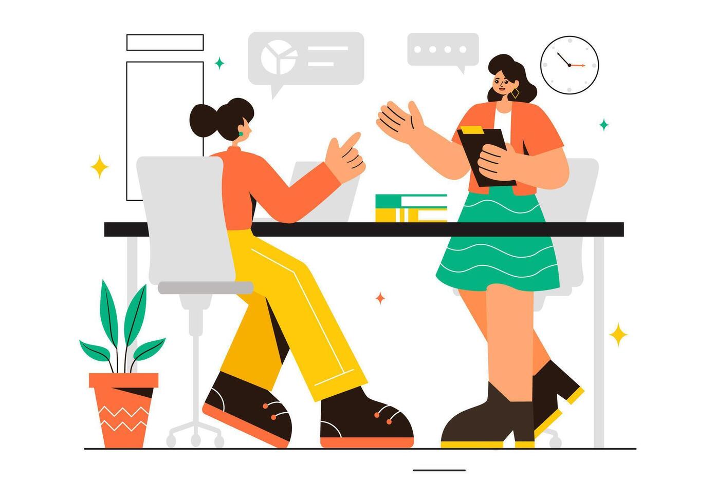 Illustration of a Coworking Business with Colleagues Talking, Meeting, and Working in a Flat Style Cartoon Office Background vector