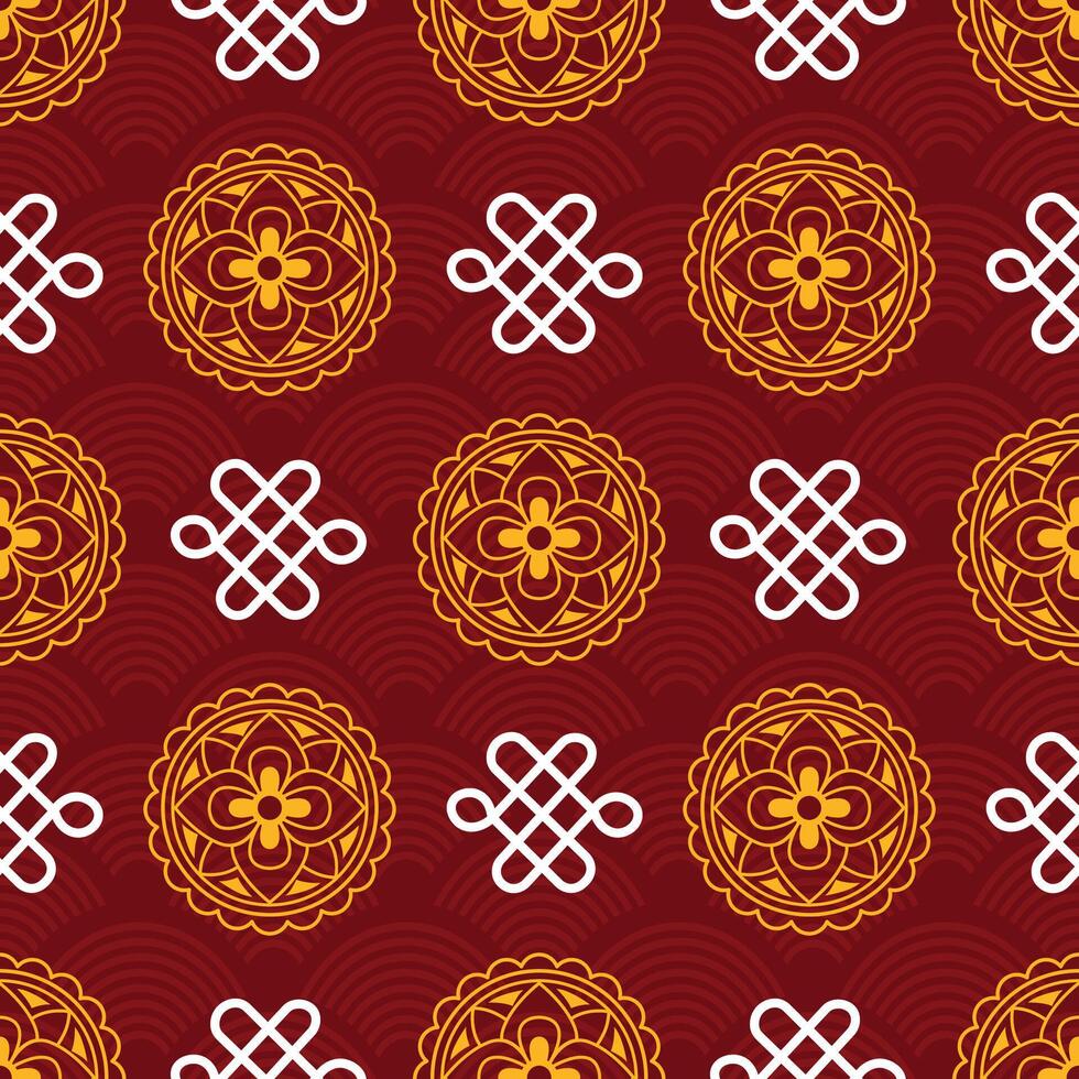 Mid Autumn Seamless Pattern Design with Decorative Elements in Hand Drawn Cartoon Flat Illustration Template vector