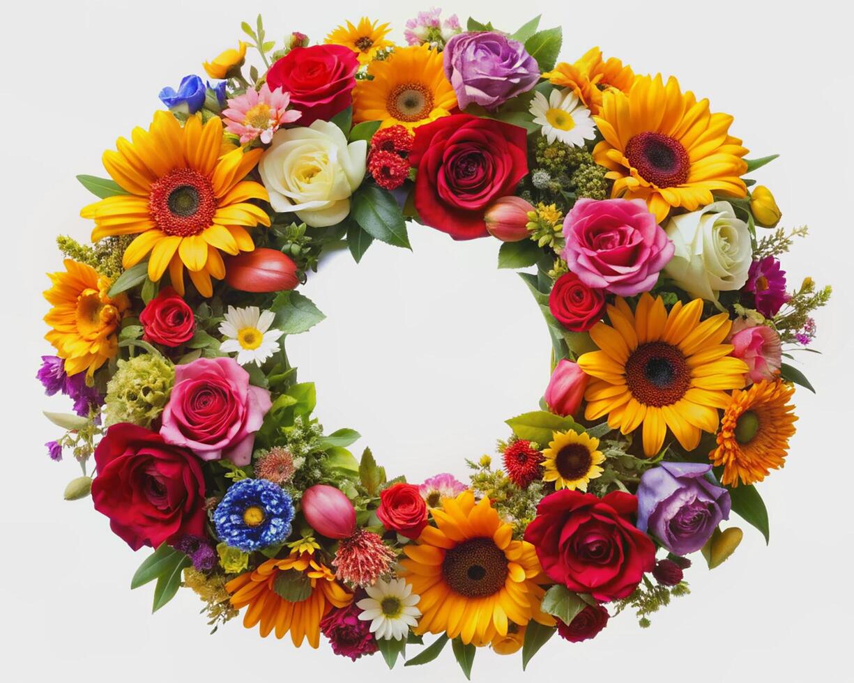 A photorealistic close-up of a rustic flower crown photo