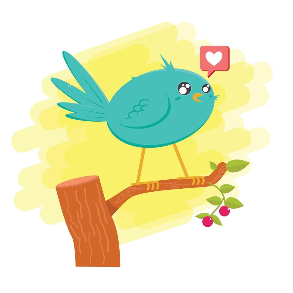 Blue Bird on the Branch Illustration vector