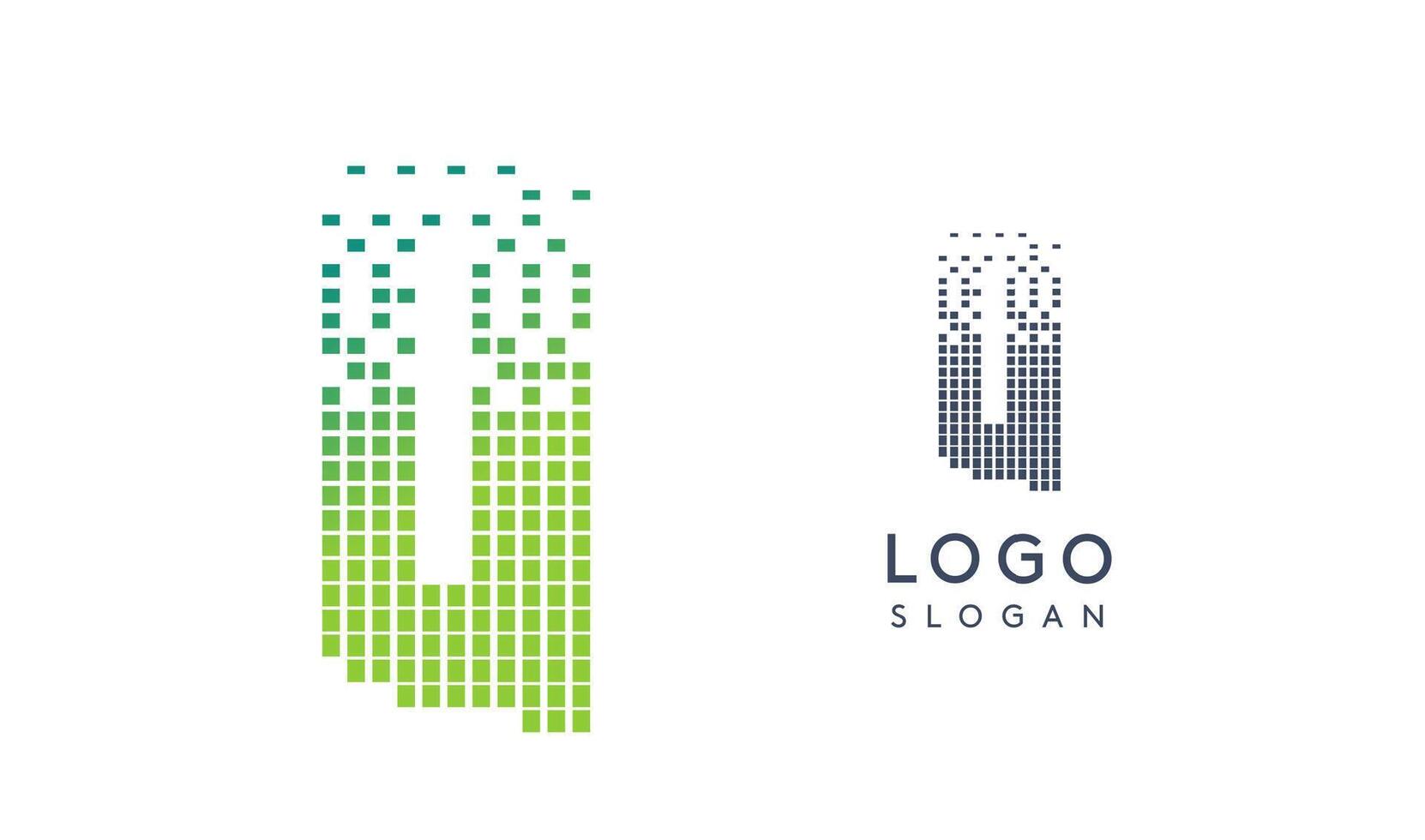 Pixelated Letter Q transitioning into scattered pixels with gradient colors creating modern, digital effect like equalizer. Abstract logo for tech software and digital media. illustration. vector