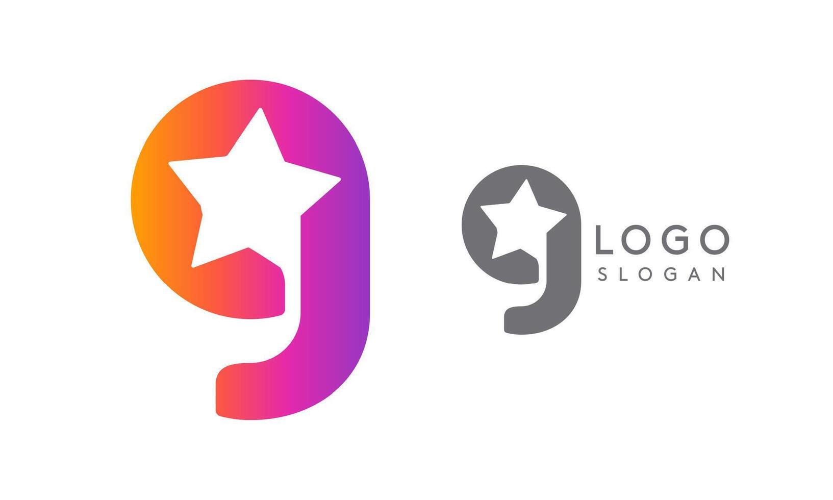 Letter G with star, vibrant gradient colored logo for media, entertainment, technology, startup, social networking, communication, digital marketing industries. illustration vector