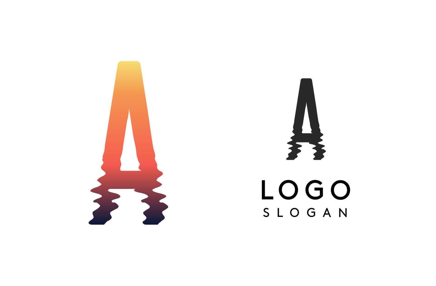 Letter A logo template, sunset reflection on water or sunset path logotype design for creative agencies, environment groups, design studios, tech companies, startups. illustration vector