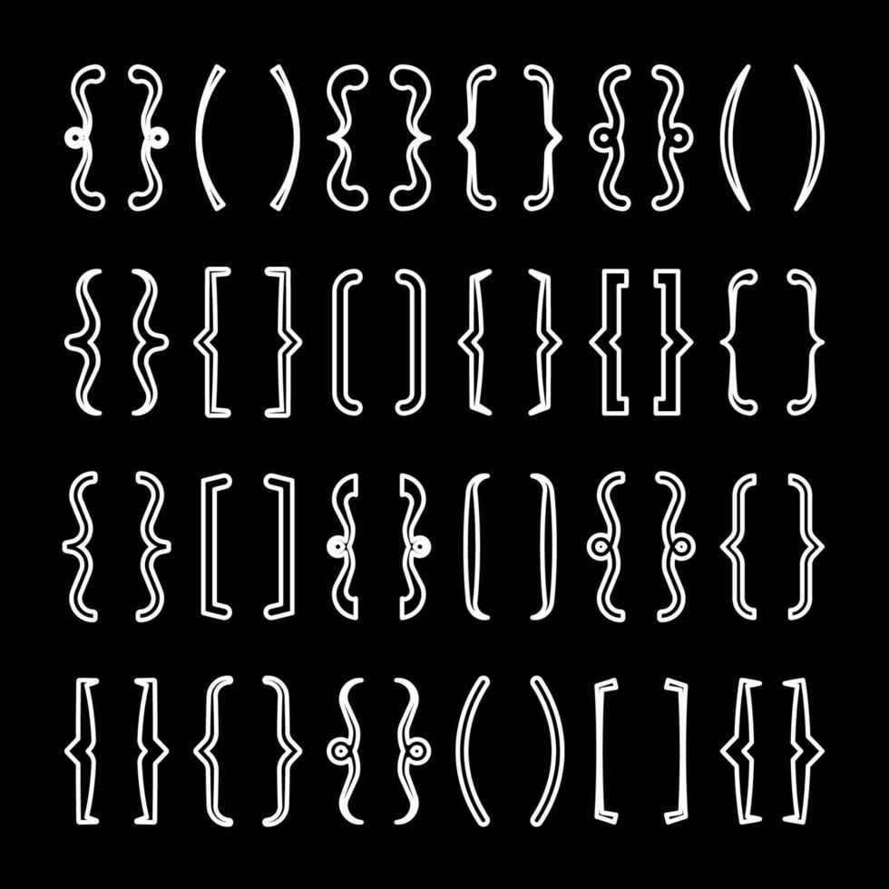 Text brackets collection, black quotation box. Curly, square and corner parentheses. Vintage typographical symbol, calligraphic quote frame. Doodle, lettering element. illustration vector