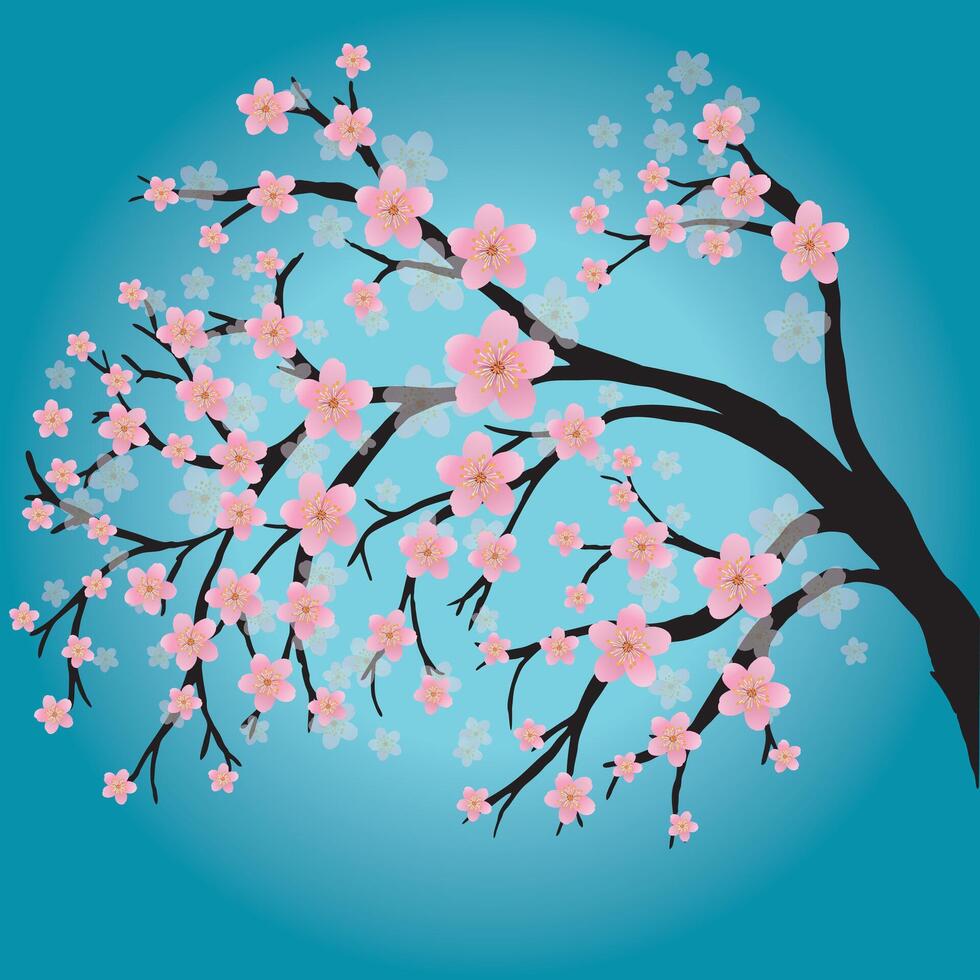 An illustration af a branch with pink blossoms and flower butts vector