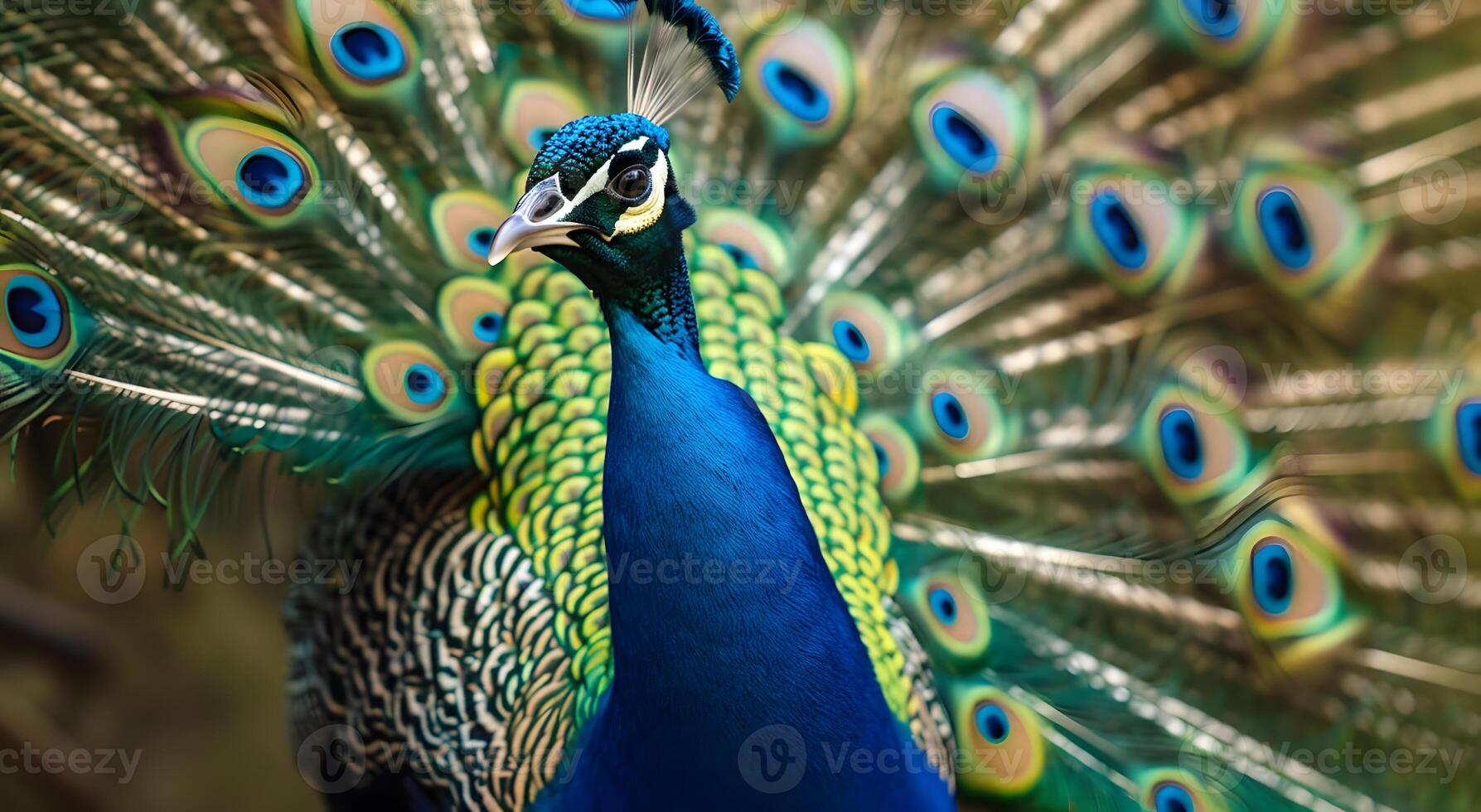 Digital painting of a peacock with fanned feathers photo