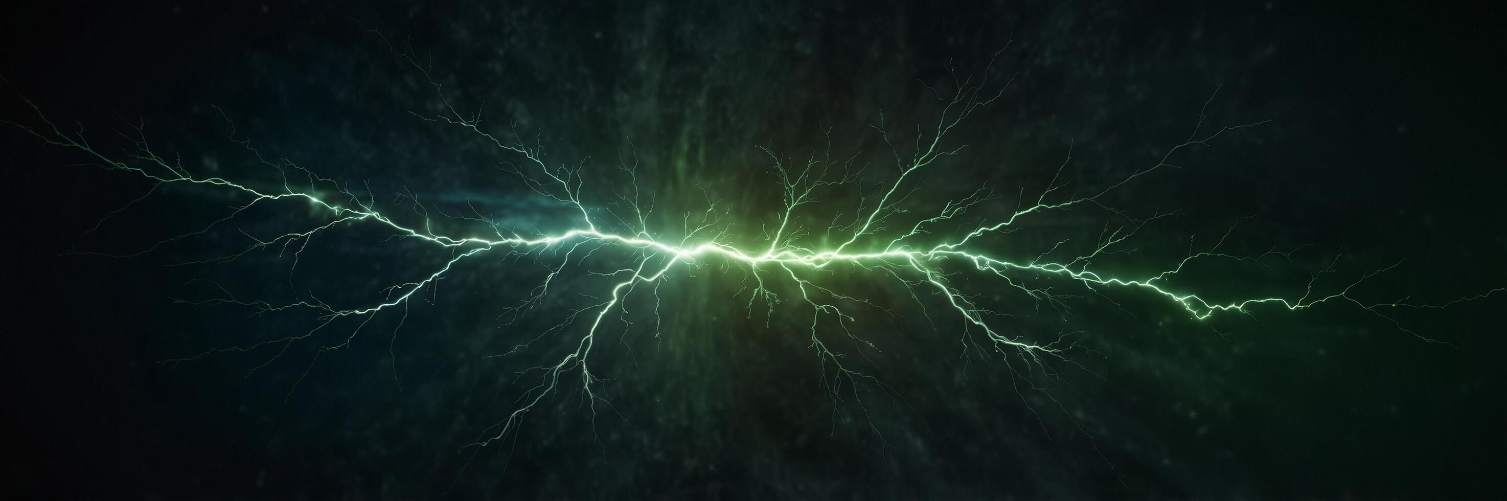 Energetic Green Lightning Bolt with Radiant Core and Branching Tendrils photo