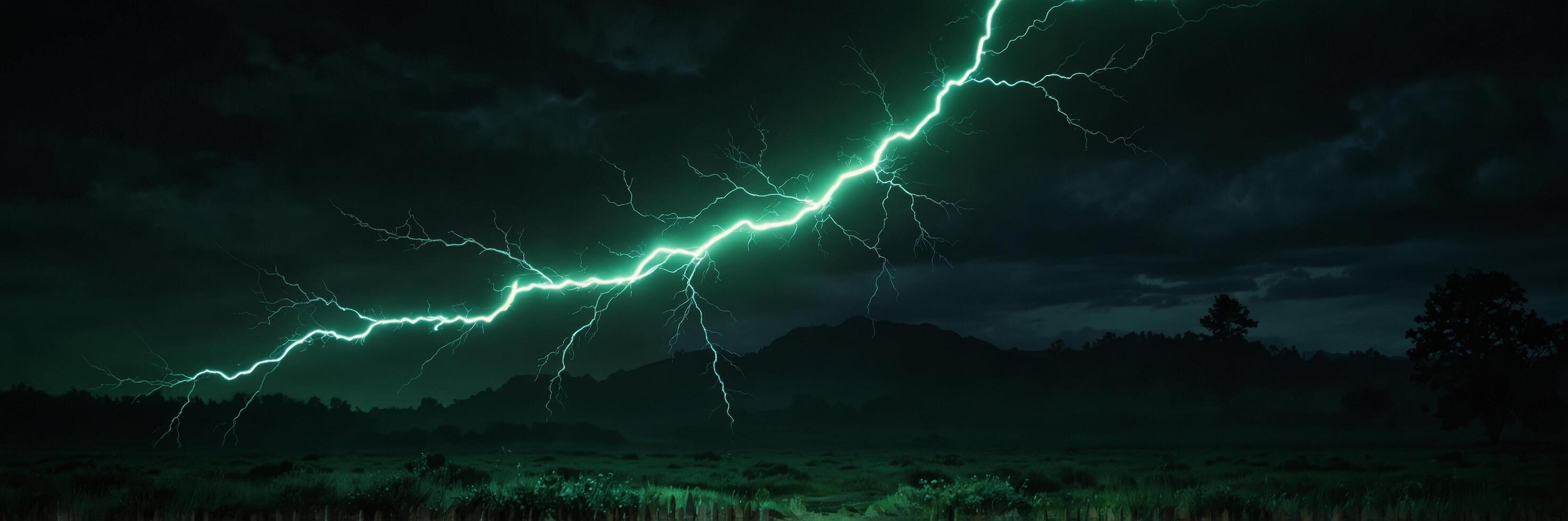 Energetic Green Lightning Bolt with Radiant Core and Branching Tendrils photo