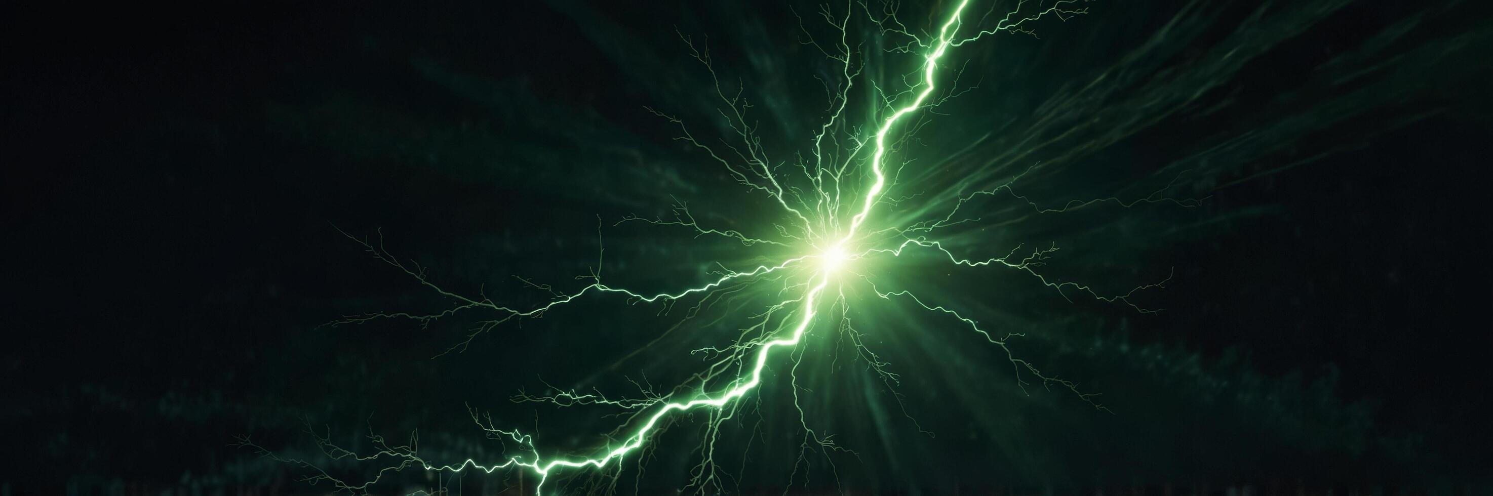 Energetic Green Lightning Bolt with Radiant Core and Branching Tendrils photo