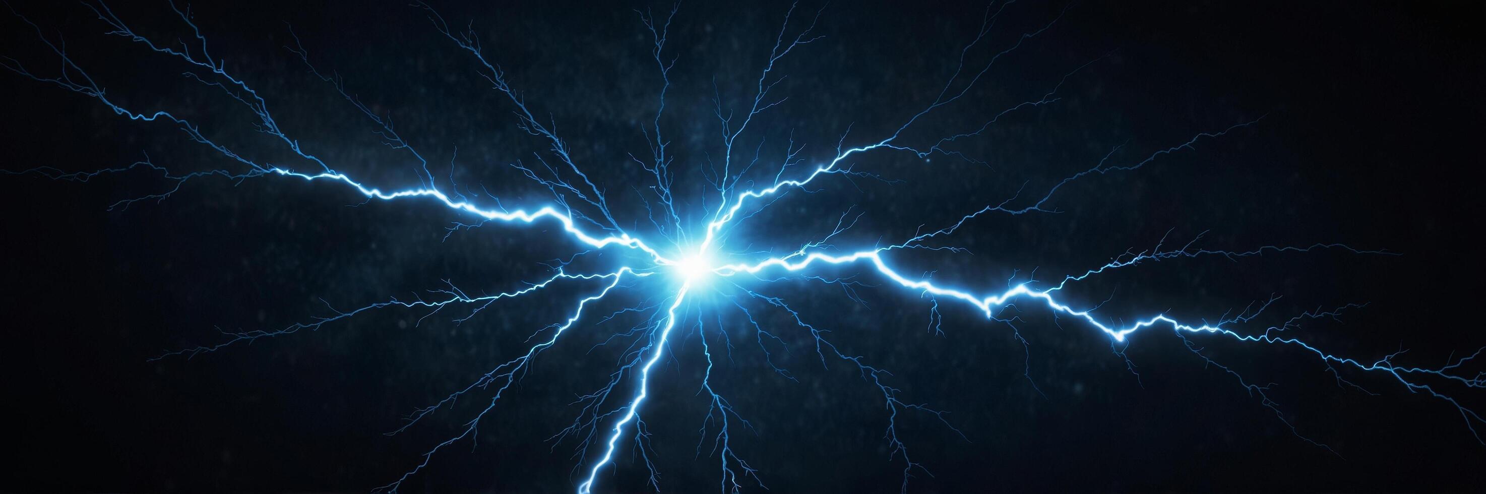 Dynamic Blue Lightning Bolt with Glowing Core and Jagged Tendrils photo