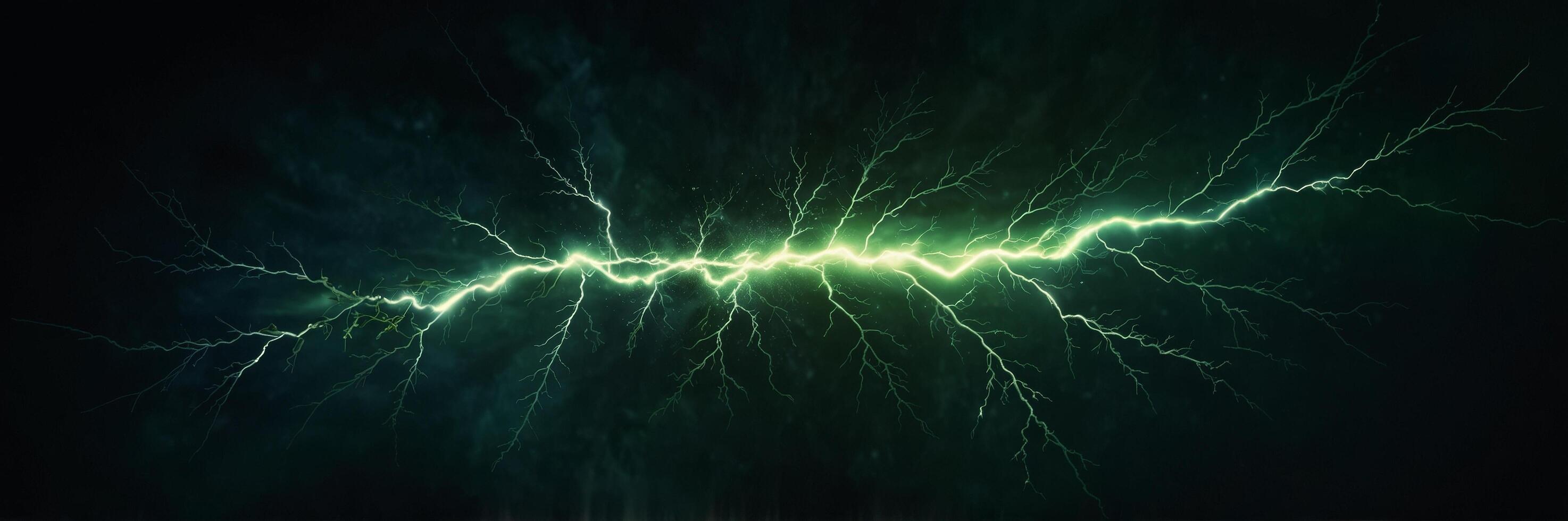 Energetic Green Lightning Bolt with Radiant Core and Branching Tendrils photo