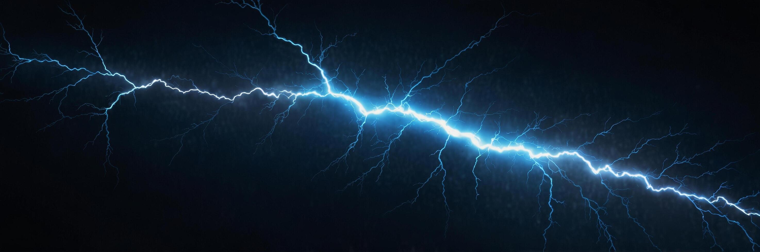 Dynamic Blue Lightning Bolt with Glowing Core and Jagged Tendrils photo