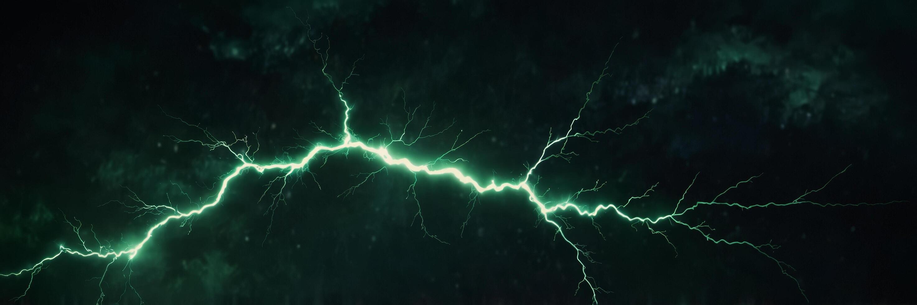 Energetic Green Lightning Bolt with Radiant Core and Branching Tendrils photo