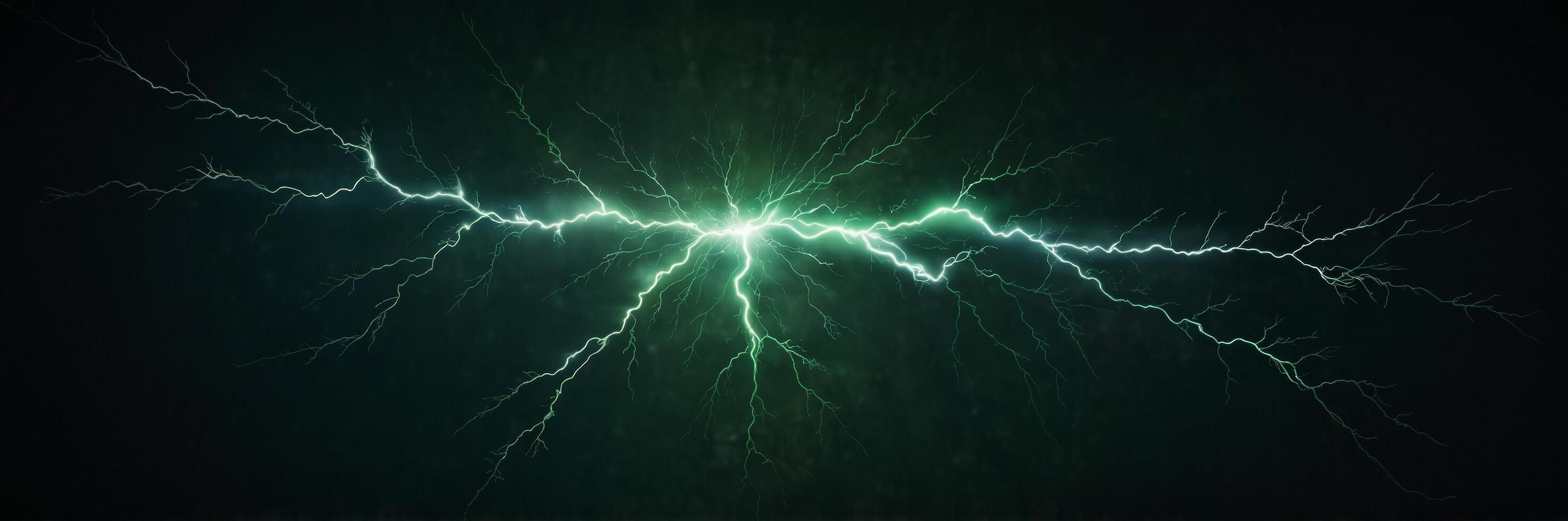 Energetic Green Lightning Bolt with Radiant Core and Branching Tendrils photo