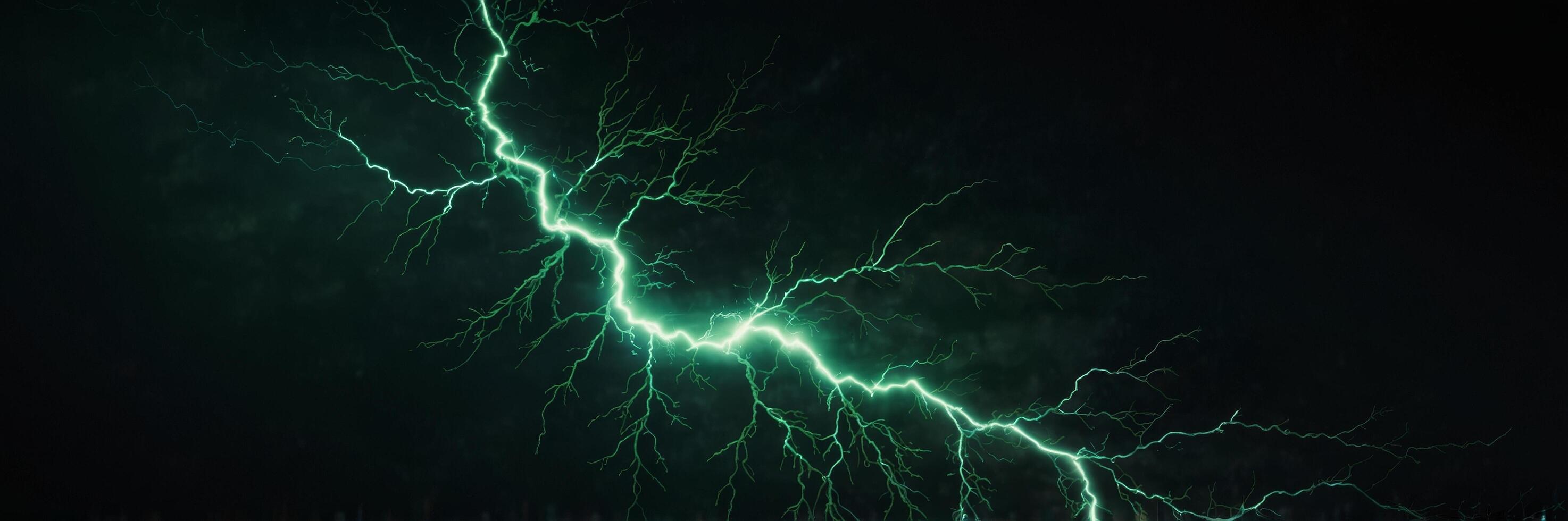 Energetic Green Lightning Bolt with Radiant Core and Branching Tendrils photo