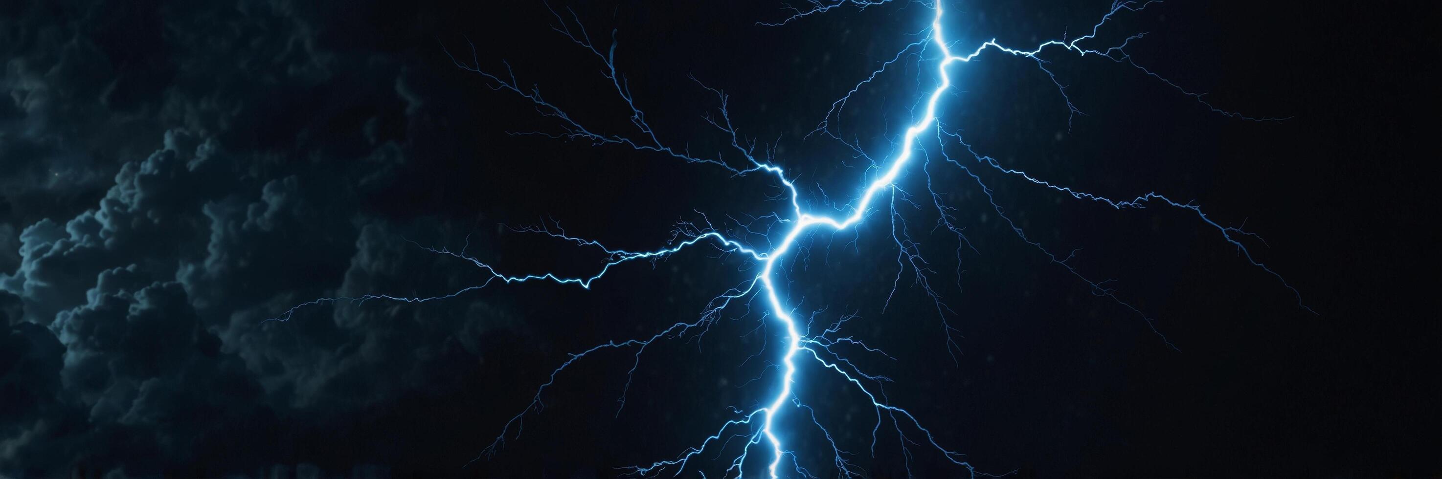 Dynamic Blue Lightning Bolt with Glowing Core and Jagged Tendrils photo