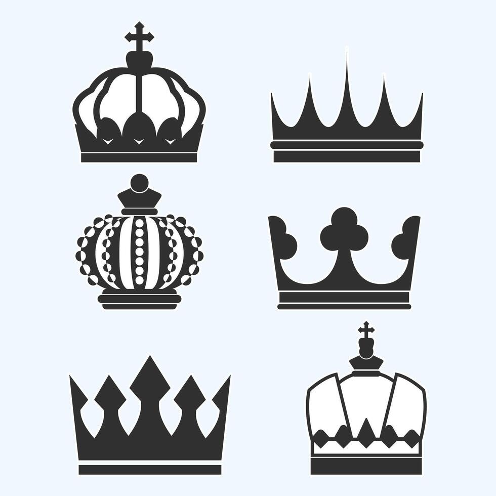 Set king crowns icon on white background Illustration vector