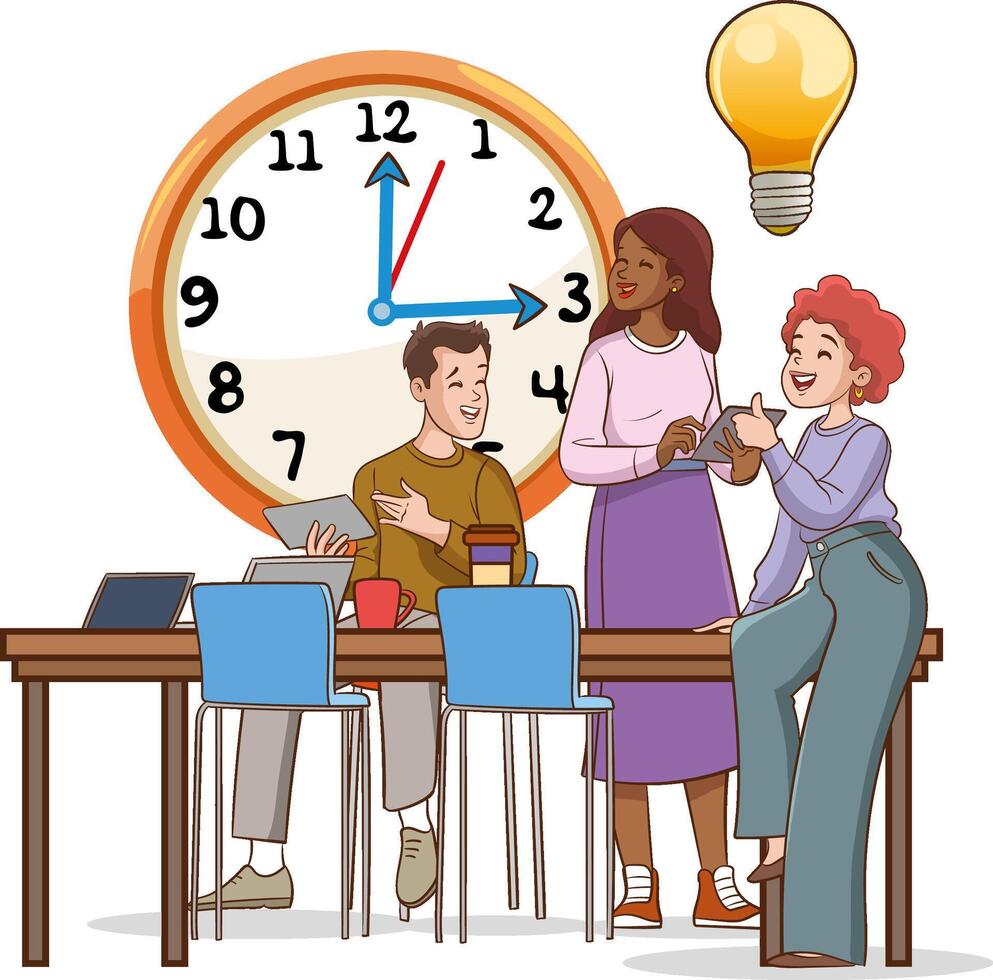 Business People Discussing Ideas at Board Meeting in Office. Brainstorming Team Concept. Teamwork Project Development Process. Cartoon Illustration vector